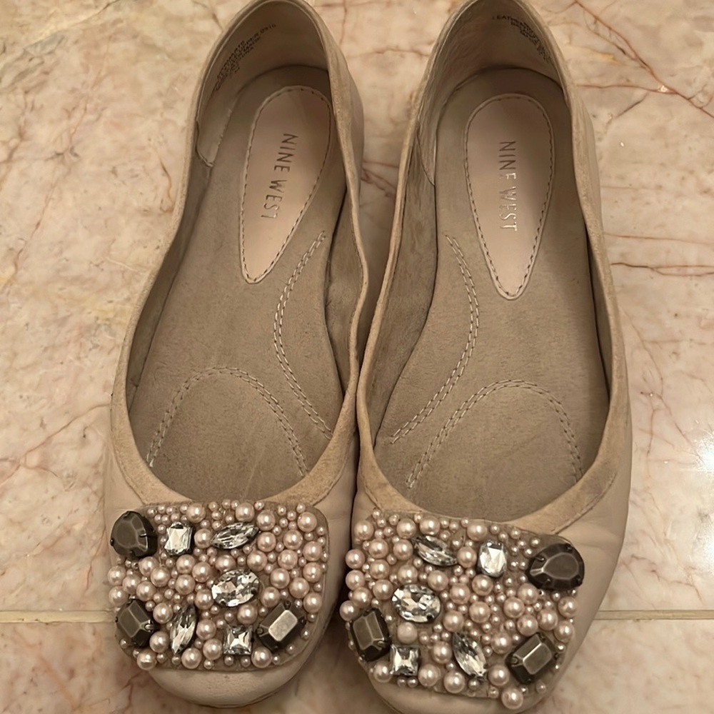Nine West Pearl Ballet Flat Cream Suede